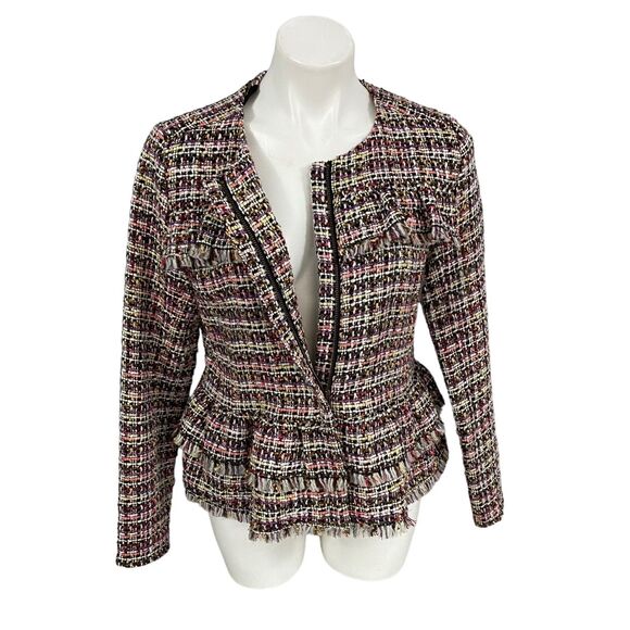 Halogen Blazer Womens Size 8 Zip Jacket Office Casual Old Money Tweed Ruffle - Picture 6 of 16